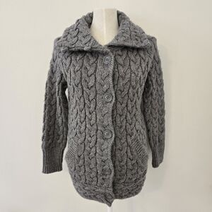 Zara Knit Wool Cable Knit Grey Cardigan Size Small Button Up